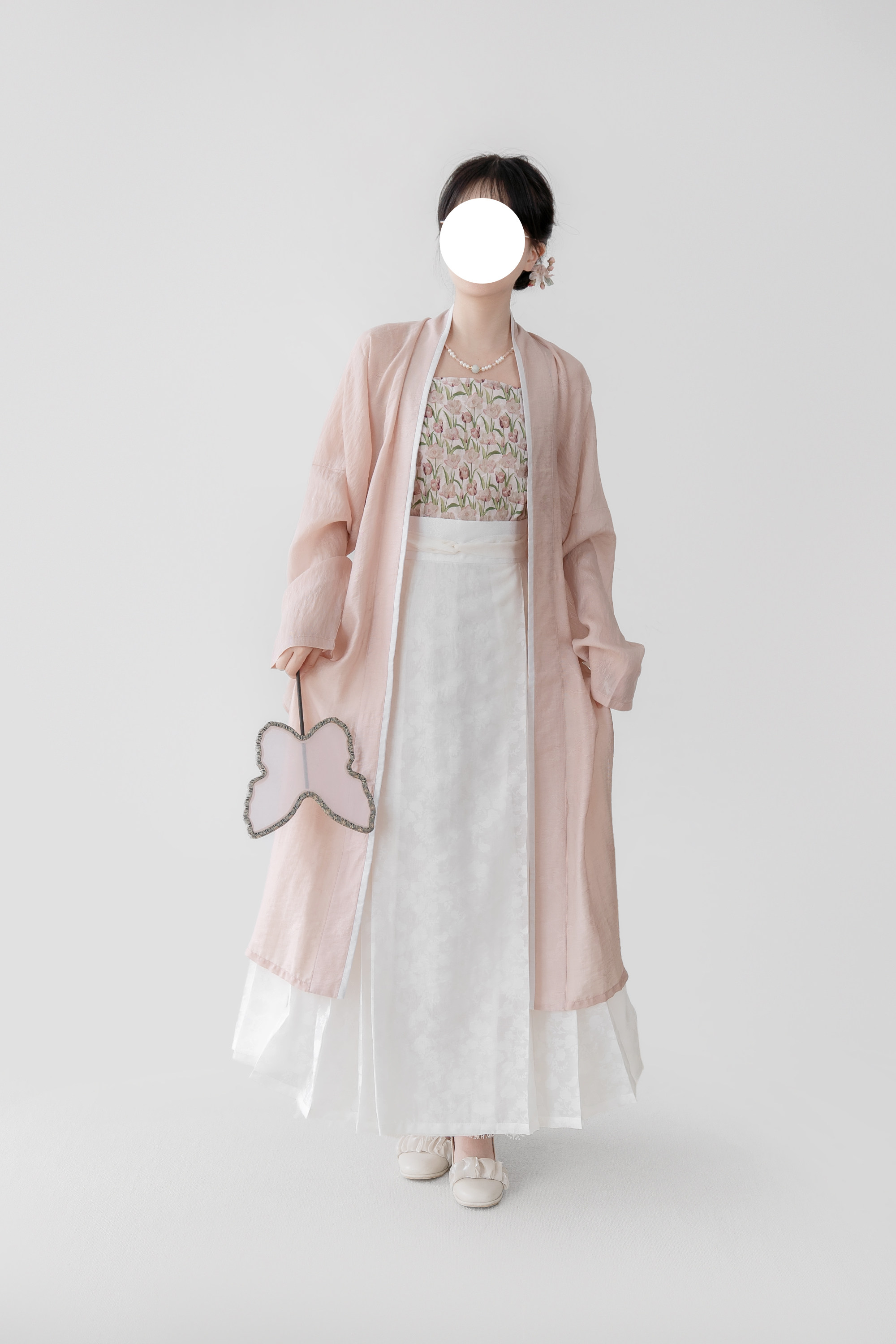 SHANG SHANG HUA CHUNYAN 봄 여름 가을 송 및 명나라 텐셀 자카드 스트레이트 칼라 더블 브레스티드 롱 셔츠 스퀘어 칼라 반소매 짧은 셔츠