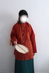 裳裳者华茶红日常明制暗花纱立领竖领对襟弓袋袖短衫春秋汉服