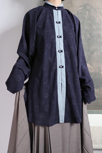 裳裳者华 蓝 汉服日常明制立领竖领翻领对襟弓袋袖中长短衫春秋冬