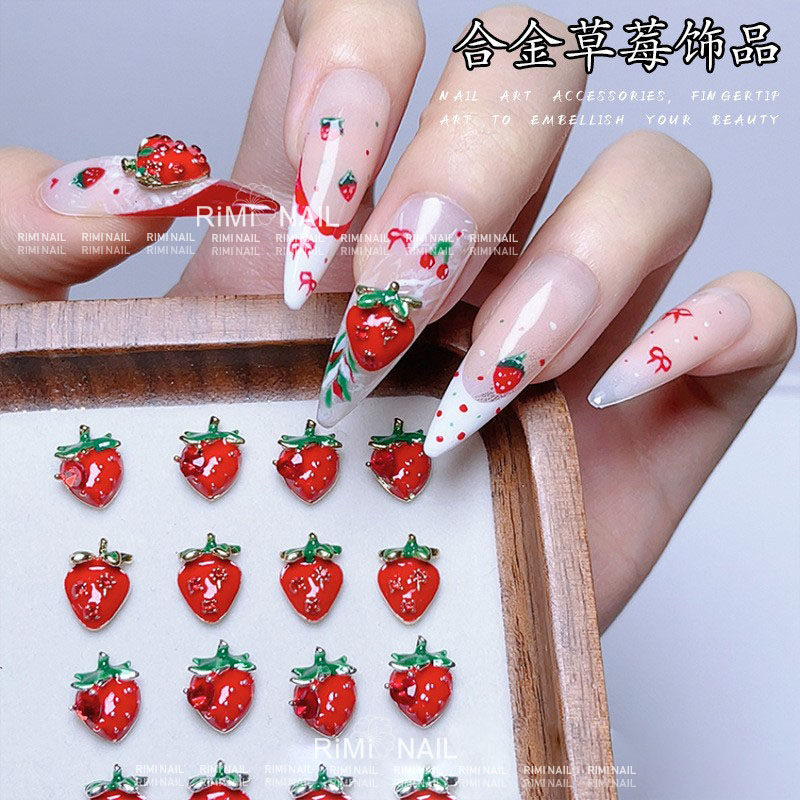 立体合金珐琅滴油草莓美甲饰品