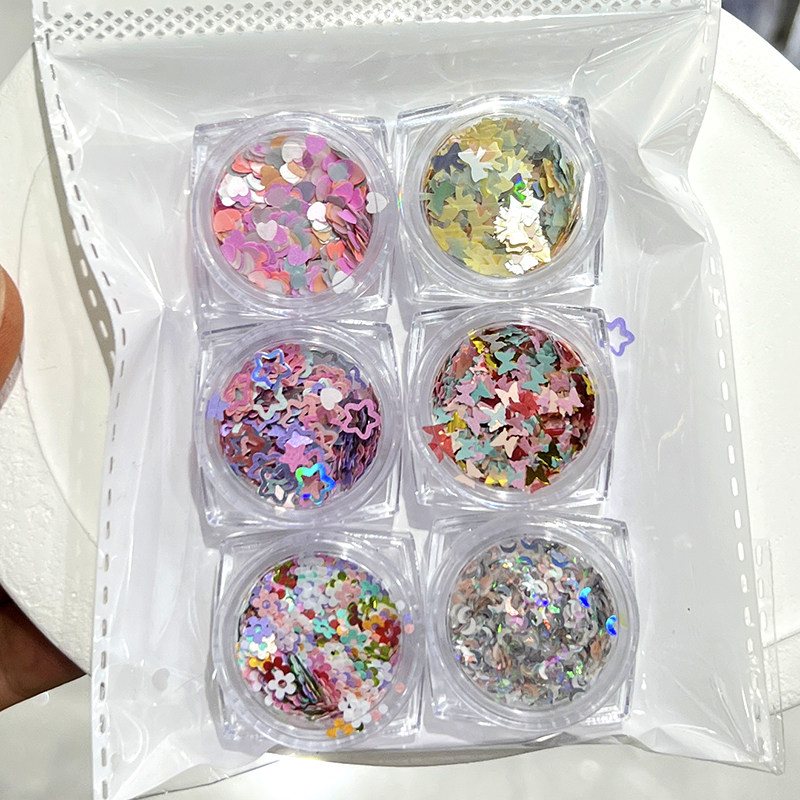 美甲亮片多巴胺仙女奶油亮片穿戴指甲饰品七彩镂空星星爱心月爆款