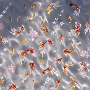 中国风富贵锦鲤美甲贴纸贝壳光浮雕背胶立体5d网红新款指甲贴装饰