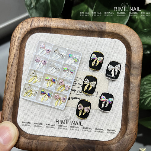 美甲合金镶钻蝴蝶结饰品