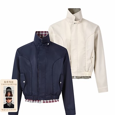 KREATE王一博沈月同款「画家」格纹哈灵顿夹克老钱千鸟格立领外套