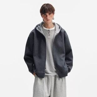 外套 双拉链撞色开衫 NEVERNEED美式 cleanfit连帽卫衣男女boxy短款