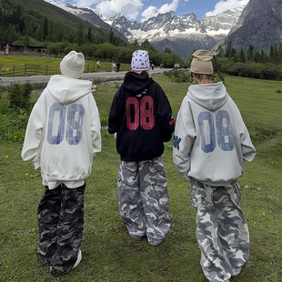 情侣宽松国潮牌外套 新款 126KID原创美式 字母印花连帽卫衣男女秋季