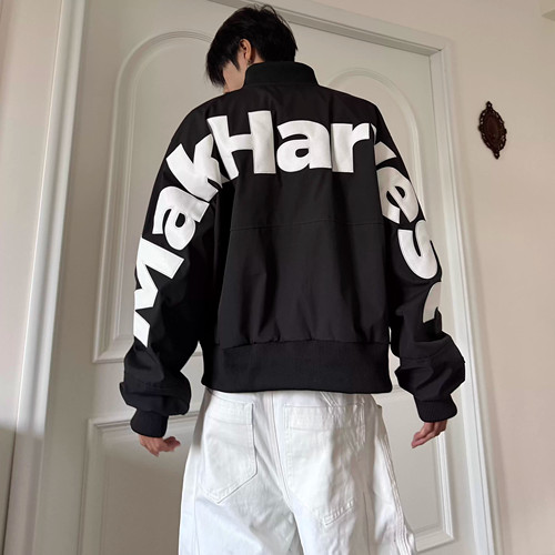 DHSS美式街头字母贴皮刺绣飞行夹克春季男女宽松休闲棒球拉链外套