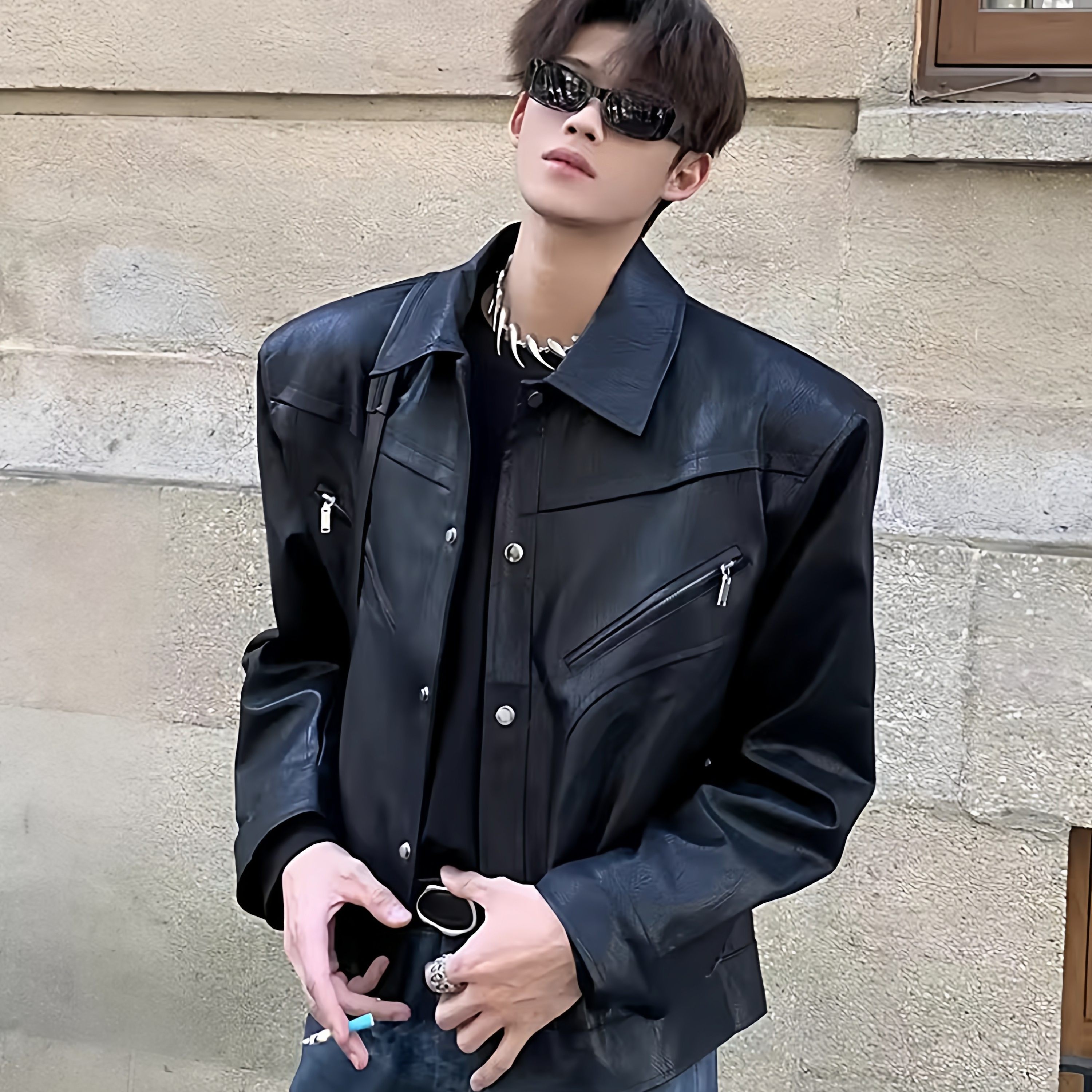 美式短款正肩皮衣外套男小众解构高级感复古痞帅cleanfit机车夹克