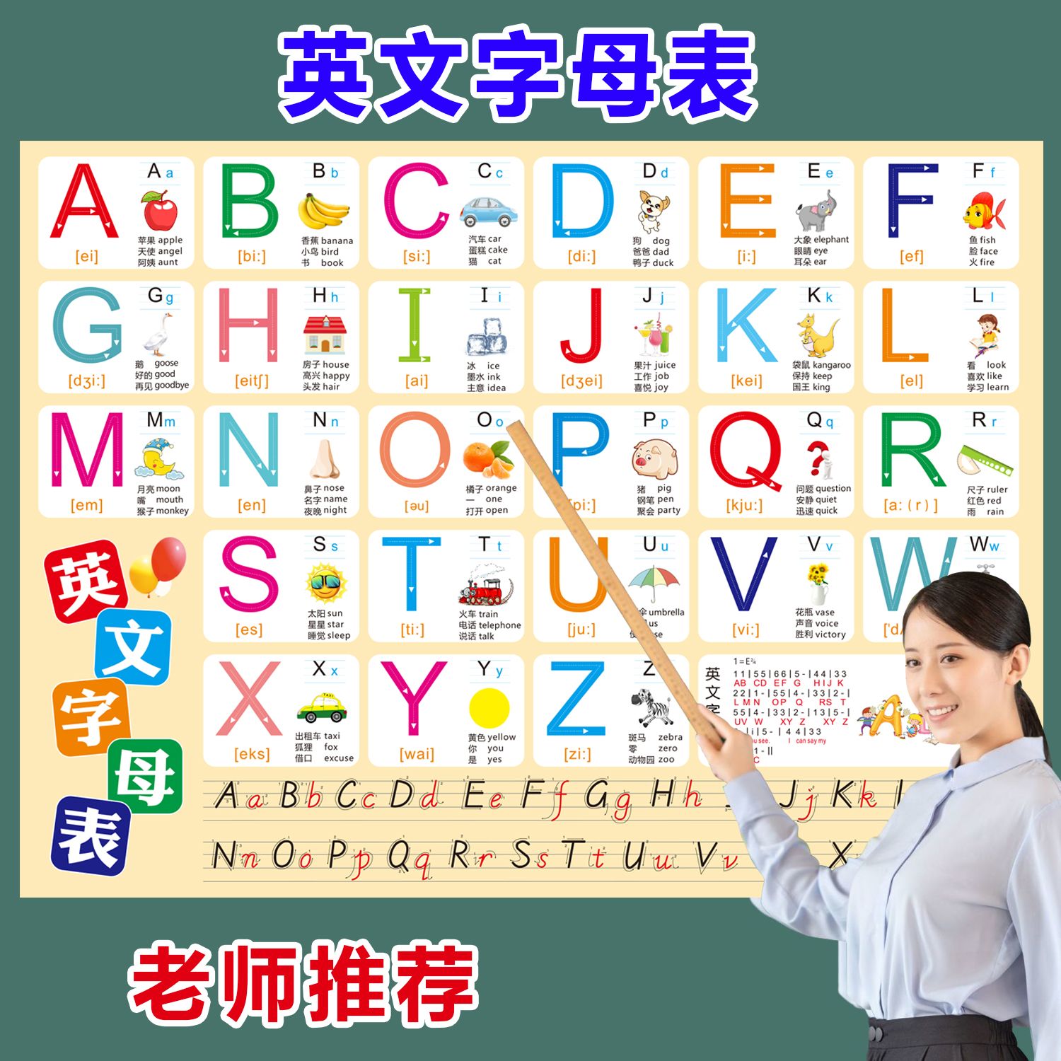 英语26个字母墙贴ABC启蒙早教儿童挂图全套小学生识字拼音大小写 玩具/童车/益智/积木/模型 玩具挂图/认知卡 原图主图