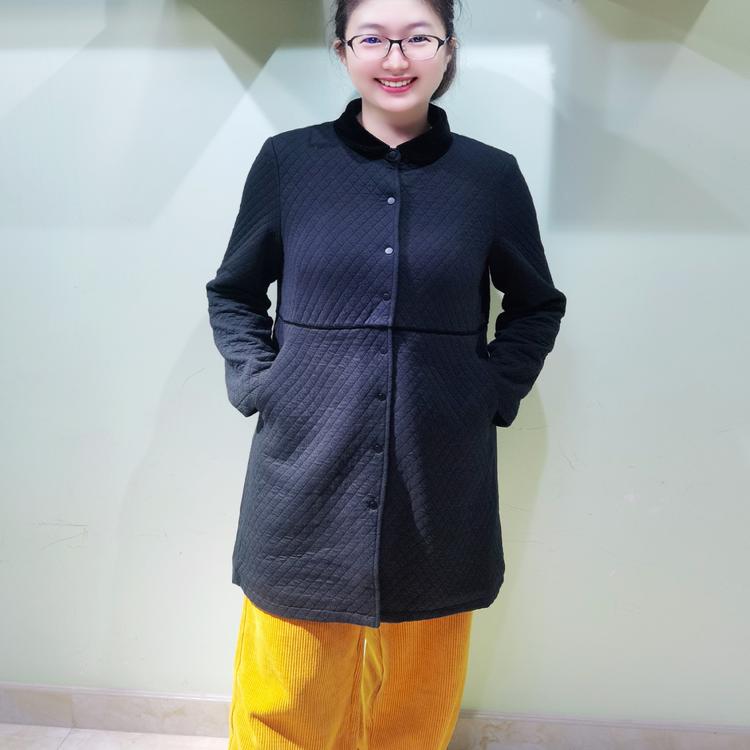 韫YUN中长款韩版菱格夹棉女棉衣