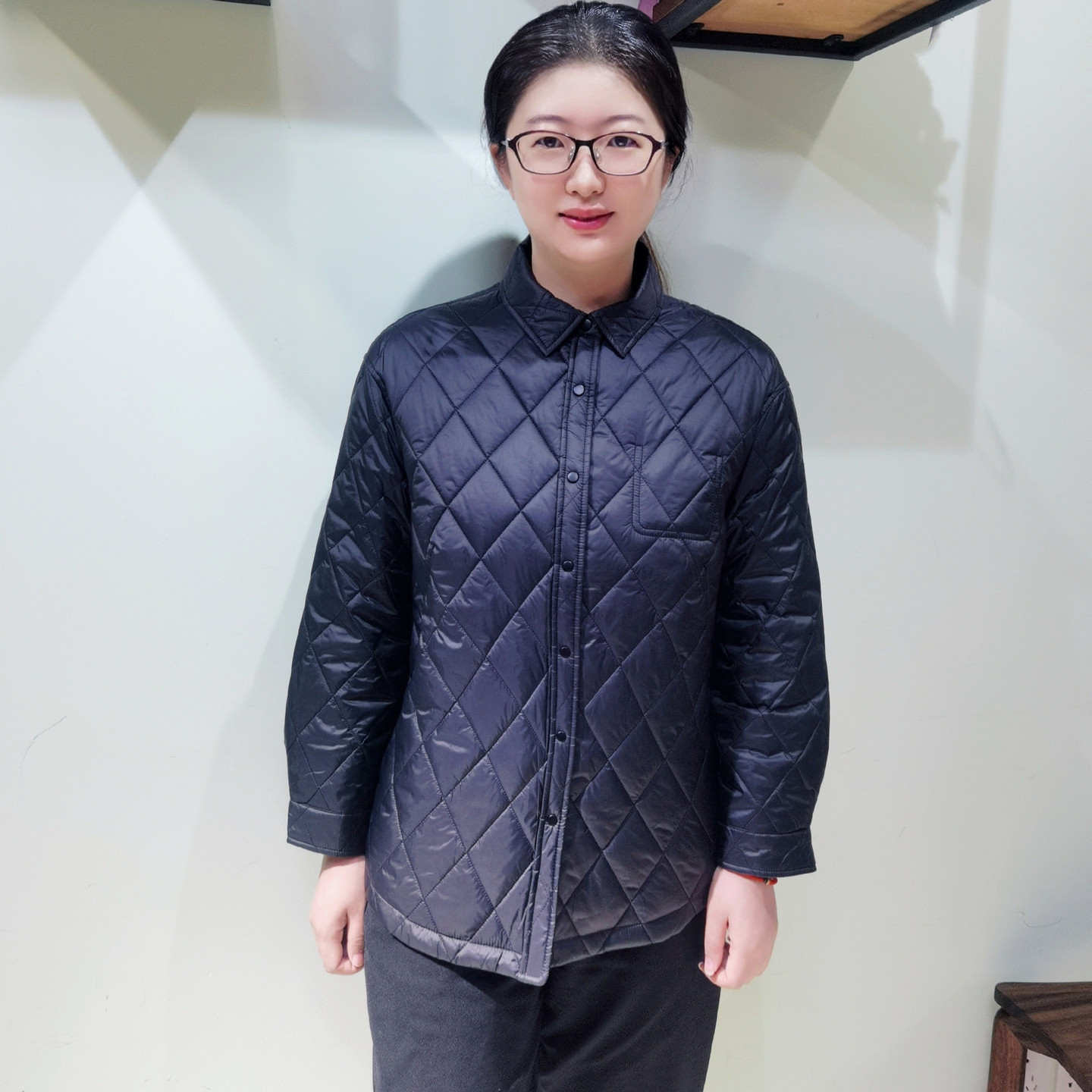 韫YUN女装正品2025冬季新款翻领菱格阔型棉衣夹棉衬衫女外套 5978