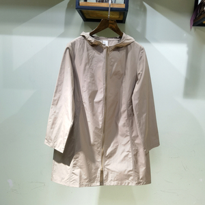 YUN韫2025秋季女装拉链门襟中长款纯色女薄风衣连帽薄款外套 5176