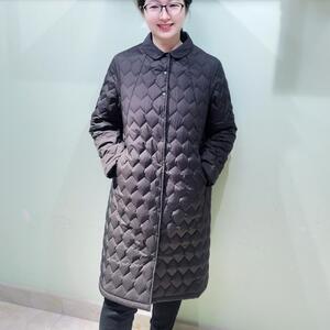 YUN韫中长款韩版波浪格棉衣女