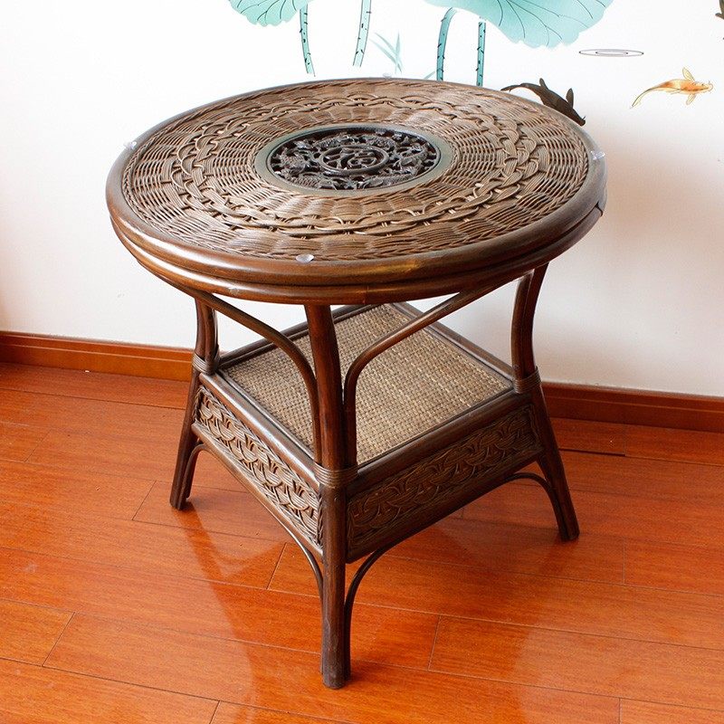 真藤编方形圆形餐桌椅子中式家用阳台茶桌椅套装酒店喝茶吃饭桌子