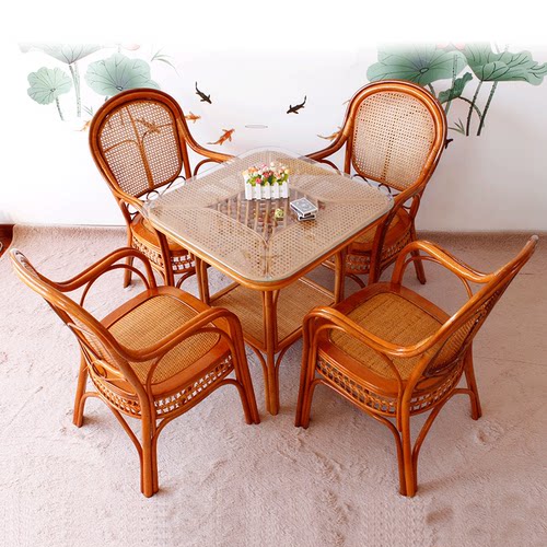 天然真藤手工编织阳台休闲桌椅子