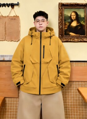 胖胖潮300斤男工装连帽防风夹克