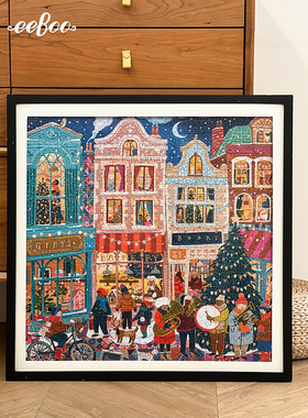 eeboo圣诞节平安夜拼图1000片美国品牌进口成人益智玩具手绘插画