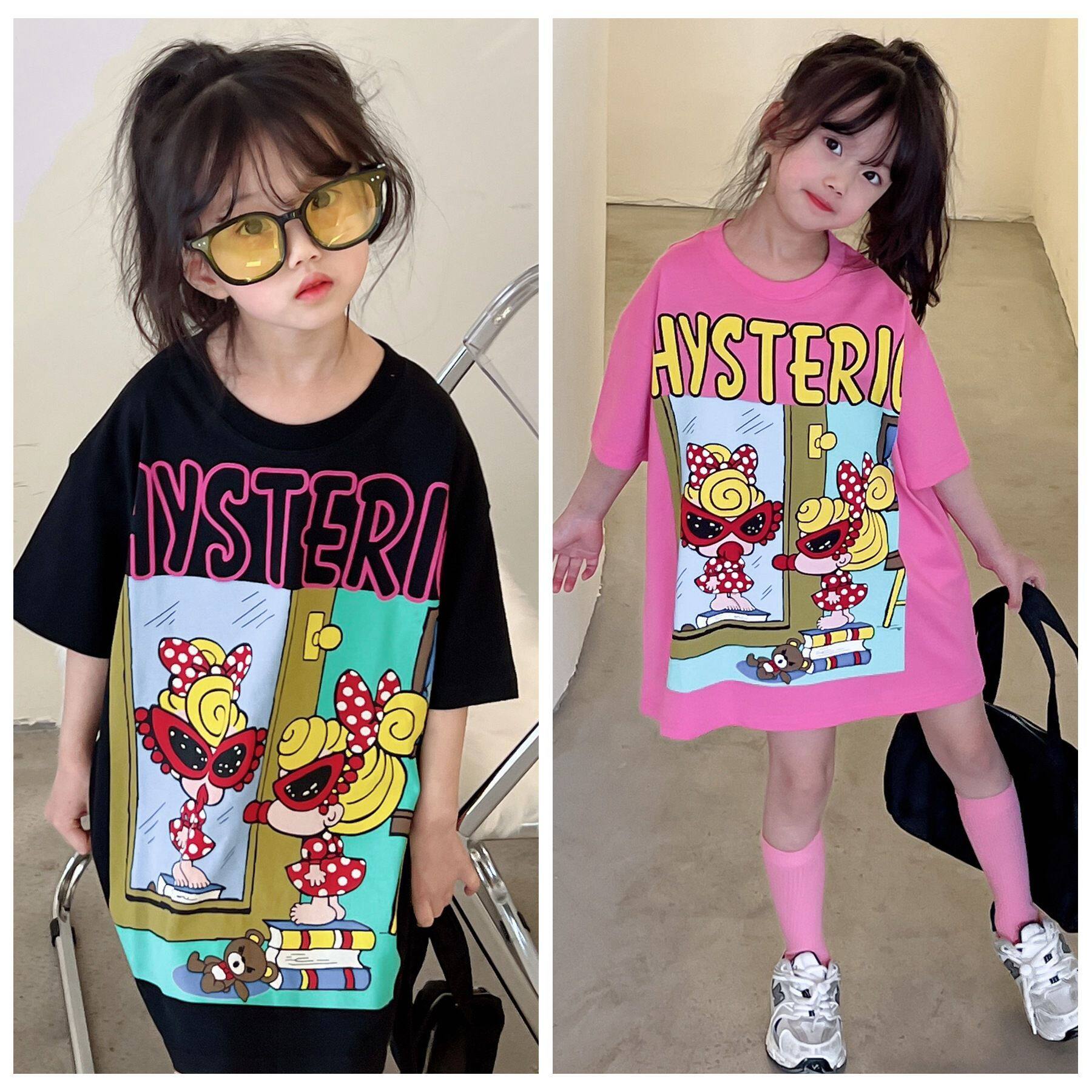 夏季新款黑超奶嘴女童卡通连衣裙女宝宝时尚短袖宽松中长款t恤裙