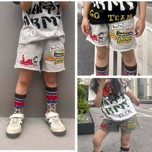 新款jam童装夏季男女童宝宝短裤重工贴布刺绣日系儿童休闲裤子