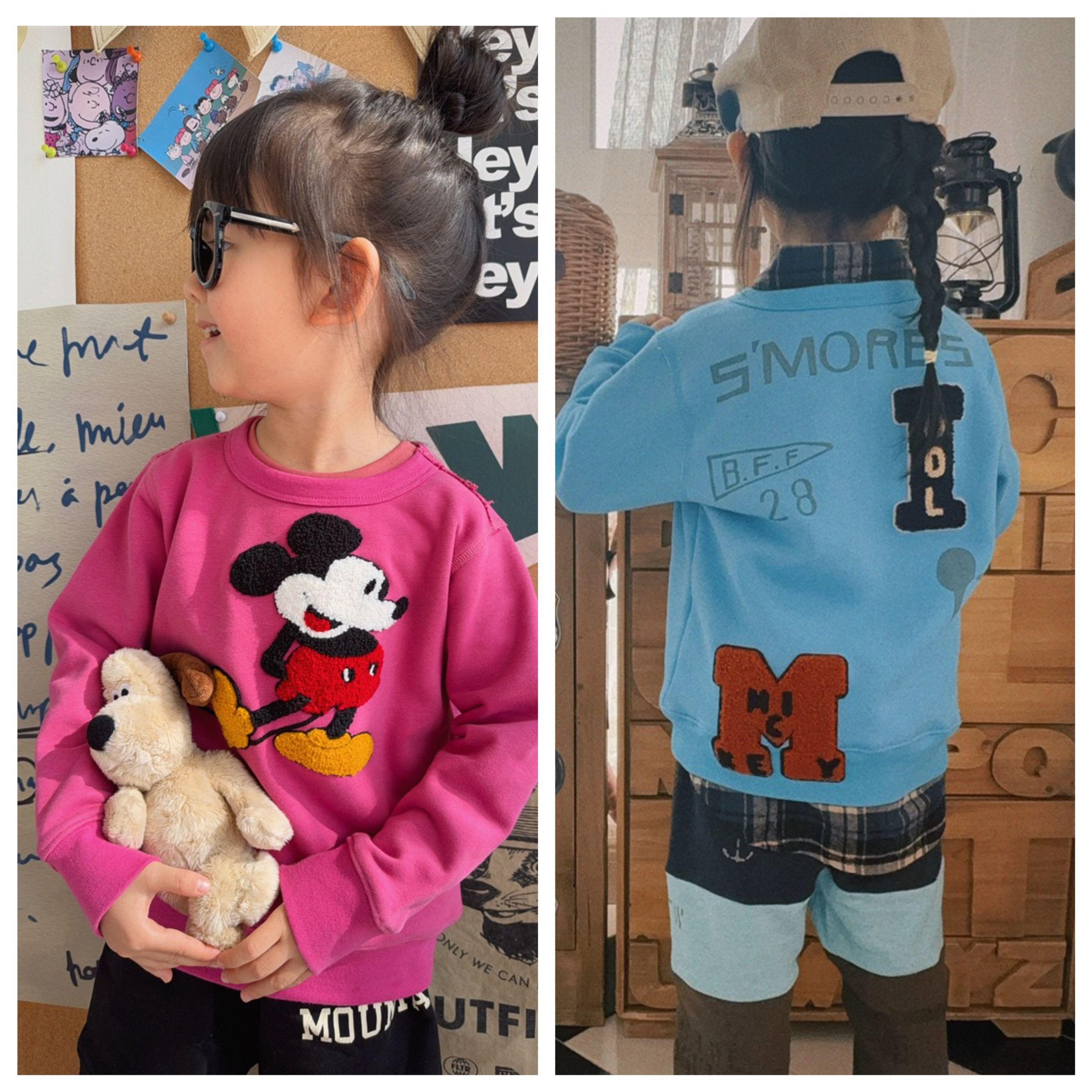 25年春秋男童女童圆领卫衣日系dd童装卡通毛巾绣儿童火龙果色上衣