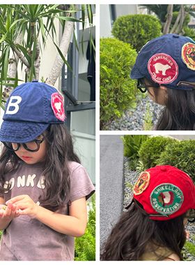夏季新款dd儿童帽子中古款鸭舌帽徽章贴布重工软帽男女童棒球帽