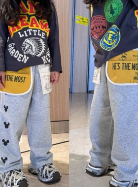 闲闲家春季日系dd童装男女童宝宝屁兜休闲直筒长裤儿童洋气裤子