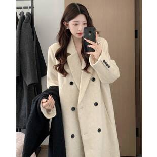 燕麦色毛呢大衣女2025秋冬新款正肩呢子高级感长款加厚羊毛呢外套