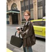 棕色皮衣外套女2025新款 酷飒风美式 机车蛋白皮宽松立领高级感夹克