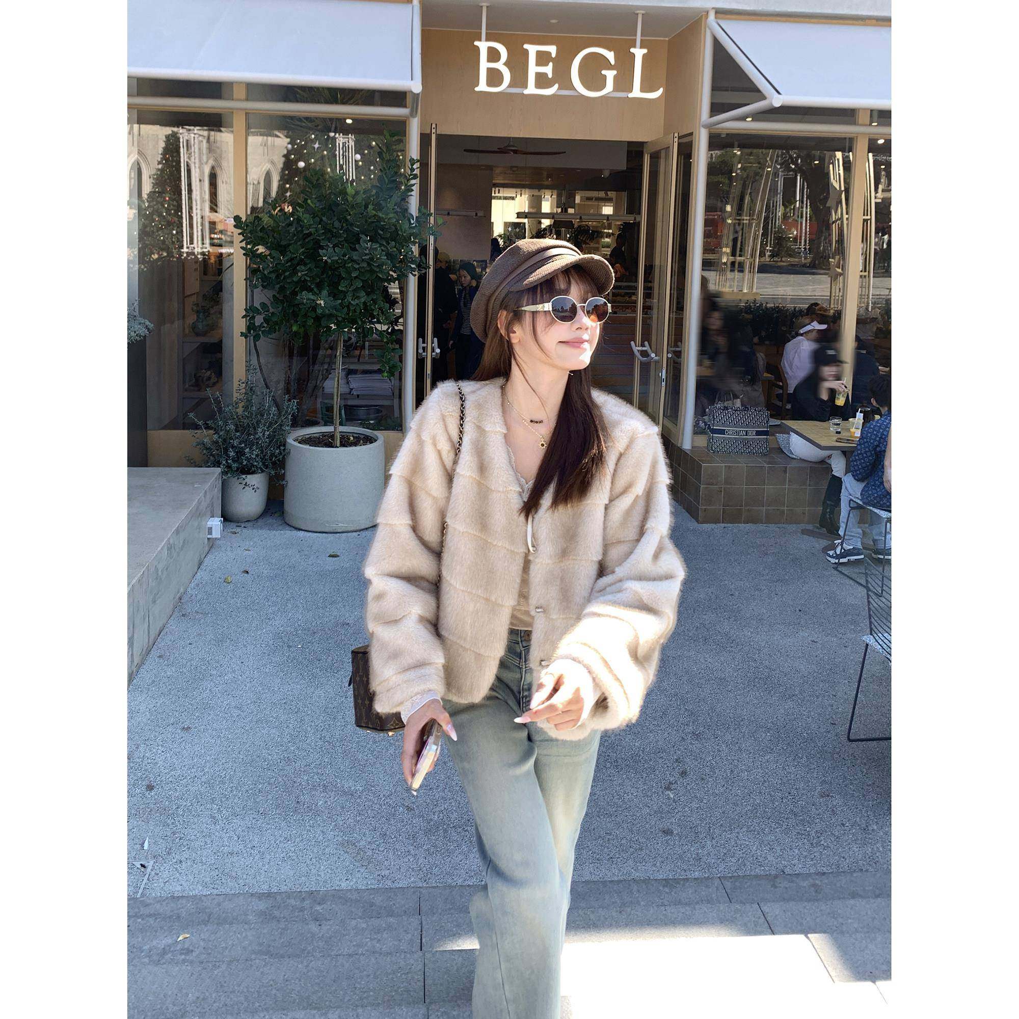 切糕自制小个子冬季新款上衣女设计感环保好看皮草高级短款外套