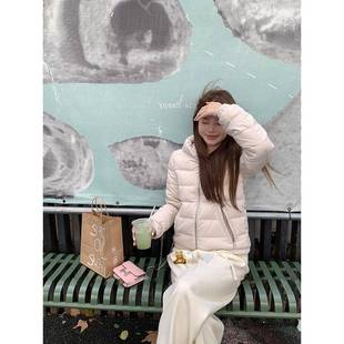 樱花粉色连帽短轻量级羽绒服女子2024冬季新款90白鸭羽绒服小夹克