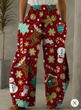 2023圣诞裤来啦跨境年货亚马逊女士红色裤子圣诞喜庆长裤卓天爆款