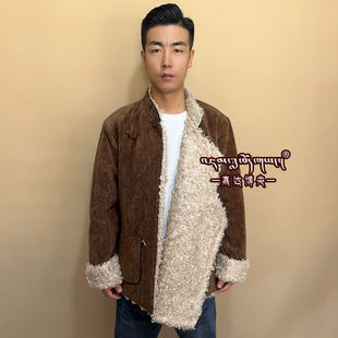 理想的冬季藏装男款条纹厚绒盘扣藏式棉衣民族风冬衣康巴服松弛款