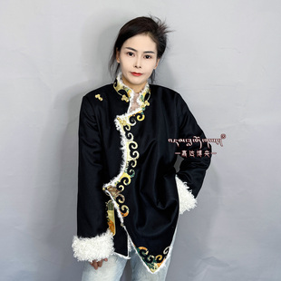 秋冬藏装加厚加绒绣花女棉服学生宽松大码藏装外套拉萨服棉衣包邮