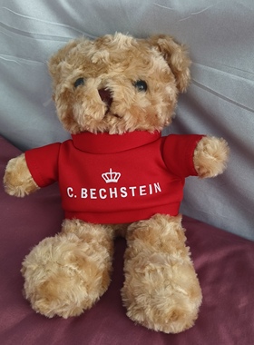 贝希斯坦钢琴宠小熊公仔C.BECHSTEIN红色T恤小熊玩偶可爱棕色毛绒