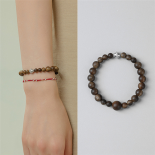 梵灵原创设计师天然奇楠沉香转运珠木银渡手链S925纯银手串新中式