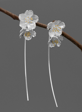 梵灵樱花枝耳环清新唯美优雅落英缤纷S925纯银饰花朵植物森系