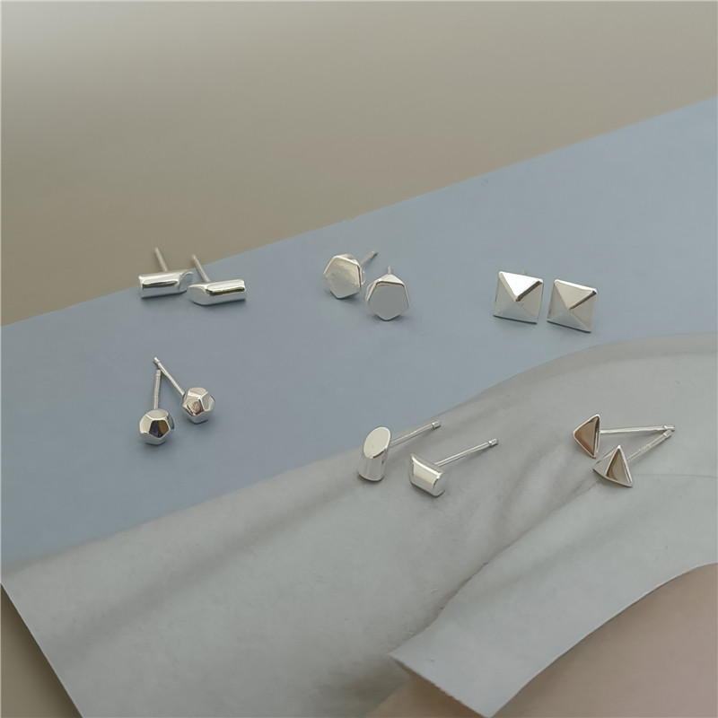 立体几何体耳钉简约精致S925银