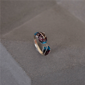 梵灵景泰蓝烧蓝鲤鱼戒指均码 开口S925纯银技艺传承文艺复古