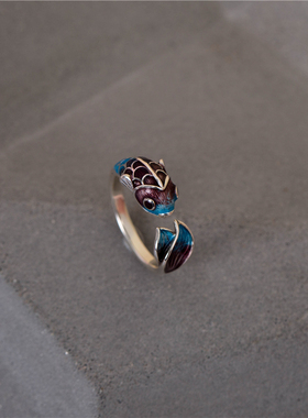 梵灵景泰蓝烧蓝鲤鱼传承文艺戒指