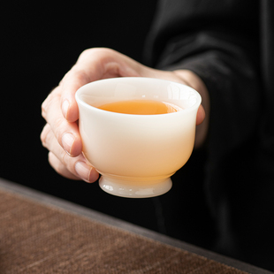 高足璞玉瓷主人杯单杯功夫茶杯高档个人品茗茶杯冰种羊脂玉伴手礼