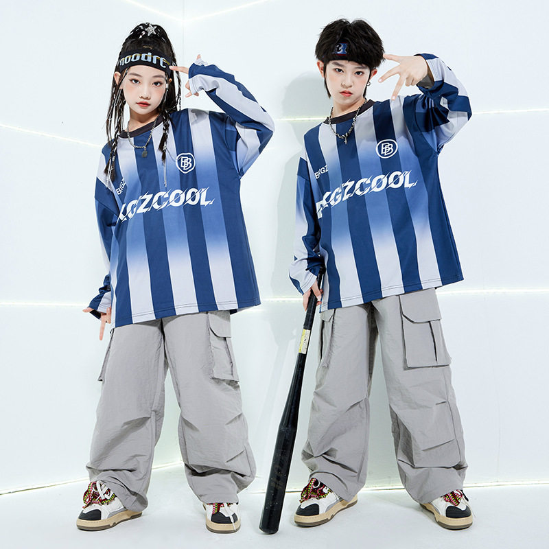 街舞儿童潮服演出服男童套装hiphop童装少儿定制爵士潮牌条纹卫衣