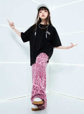 儿童爵士舞套装hiphop潮服豹纹长裤演出服女童定制街舞走秀春夏酷