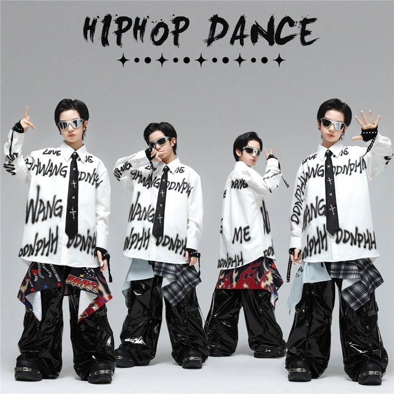 街舞儿童潮服酷帅男童衬衫hiphop舞台表演少儿嘻哈元旦演出服炸街