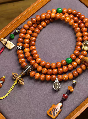 藏传回流牦牛骨108颗佛珠念珠藏式文玩老骨阿呆跑圈侧挂配饰脖挂