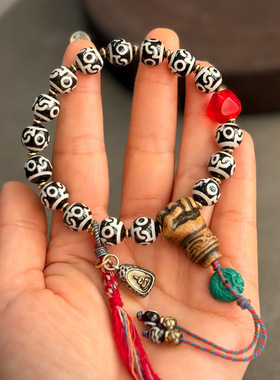 天然玛瑙莲师法器天珠手钏单圈琉璃回流骨尸陀林吊坠配饰文玩手串