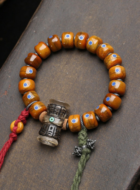 藏传回流骨老银青金石镶嵌桶珠文玩手串单圈料器金刚杵阿呆配饰