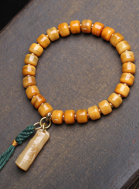 藏传回流骆驼骨桶珠手串单圈雕刻尸陀林竹节松石配饰文玩佛珠手钏