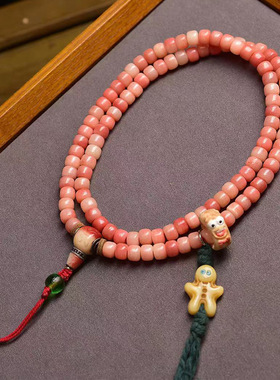 天然半血骆驼骨桶珠108颗佛珠念珠文玩多圈手串回流骨三通配饰