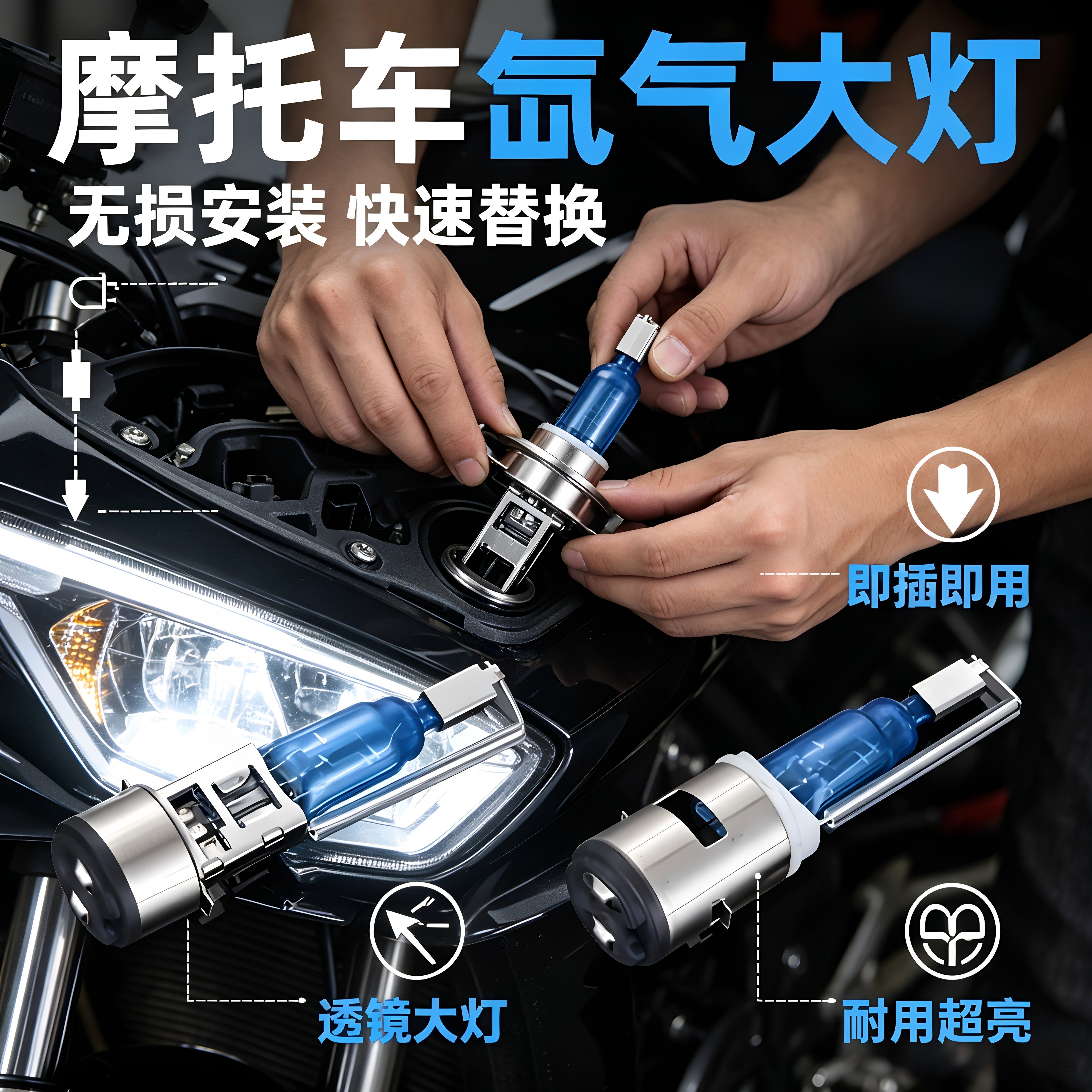 摩托车氙气灯疝气灯前大灯超亮灯珠灯泡高亮度强光远近光前照灯泡
