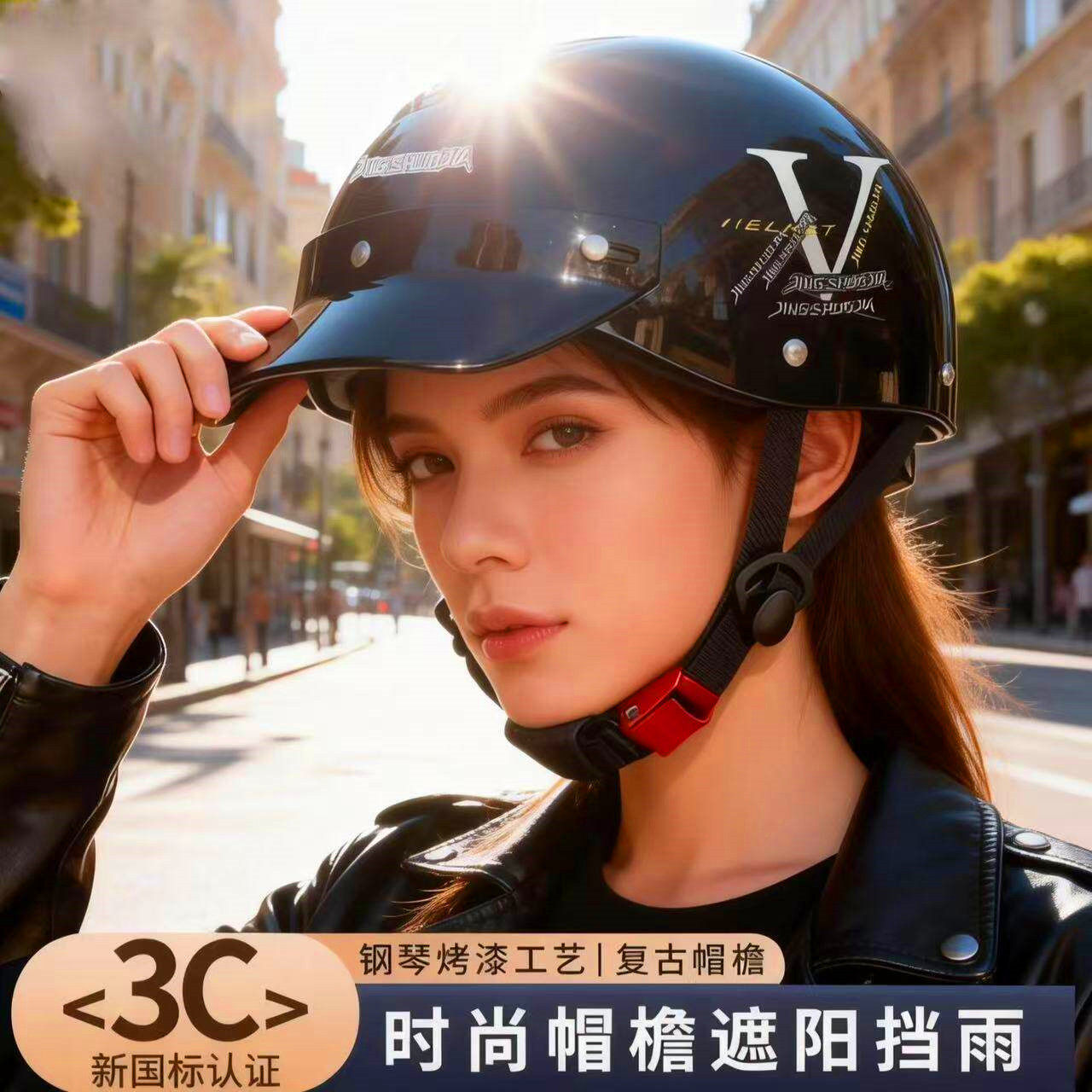 新国标3C电动自行车头盔女士夏季防晒透气复古摩托车半盔男安全帽